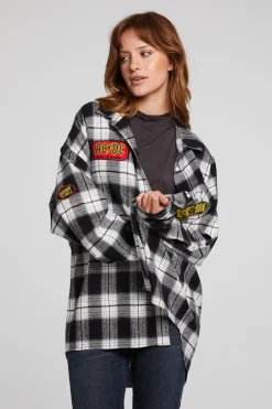 Women Chaser Brand AC/DC High Voltage Flannel Button Down