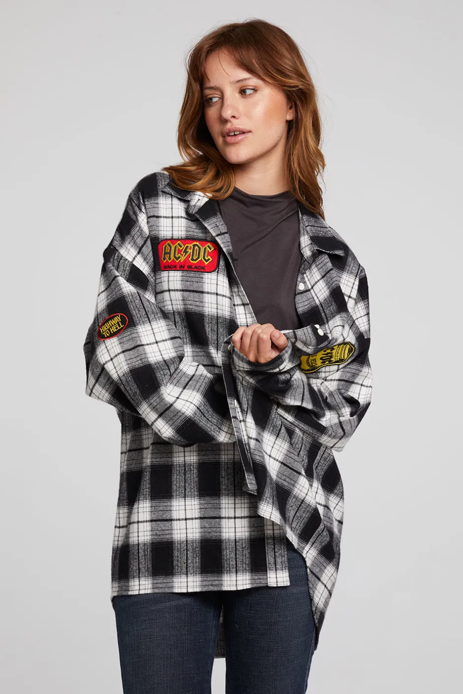 Women Chaser Brand AC/DC High Voltage Flannel Button Down