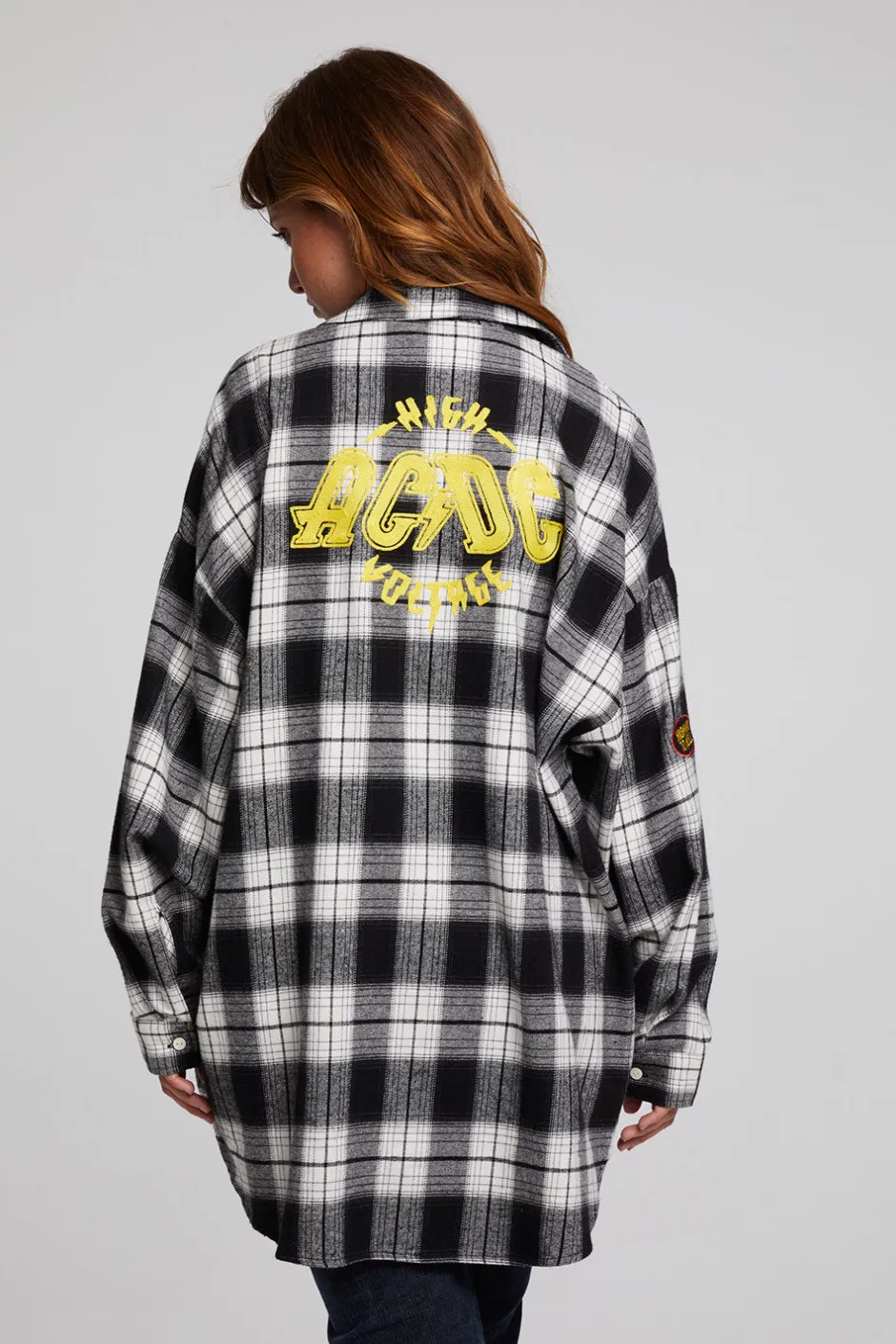 Women Chaser Brand AC/DC High Voltage Flannel Button Down