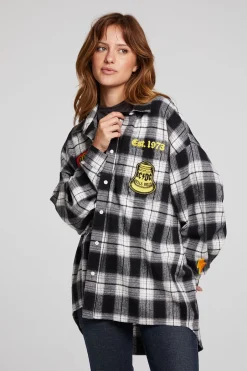 Women Chaser Brand AC/DC High Voltage Flannel Button Down