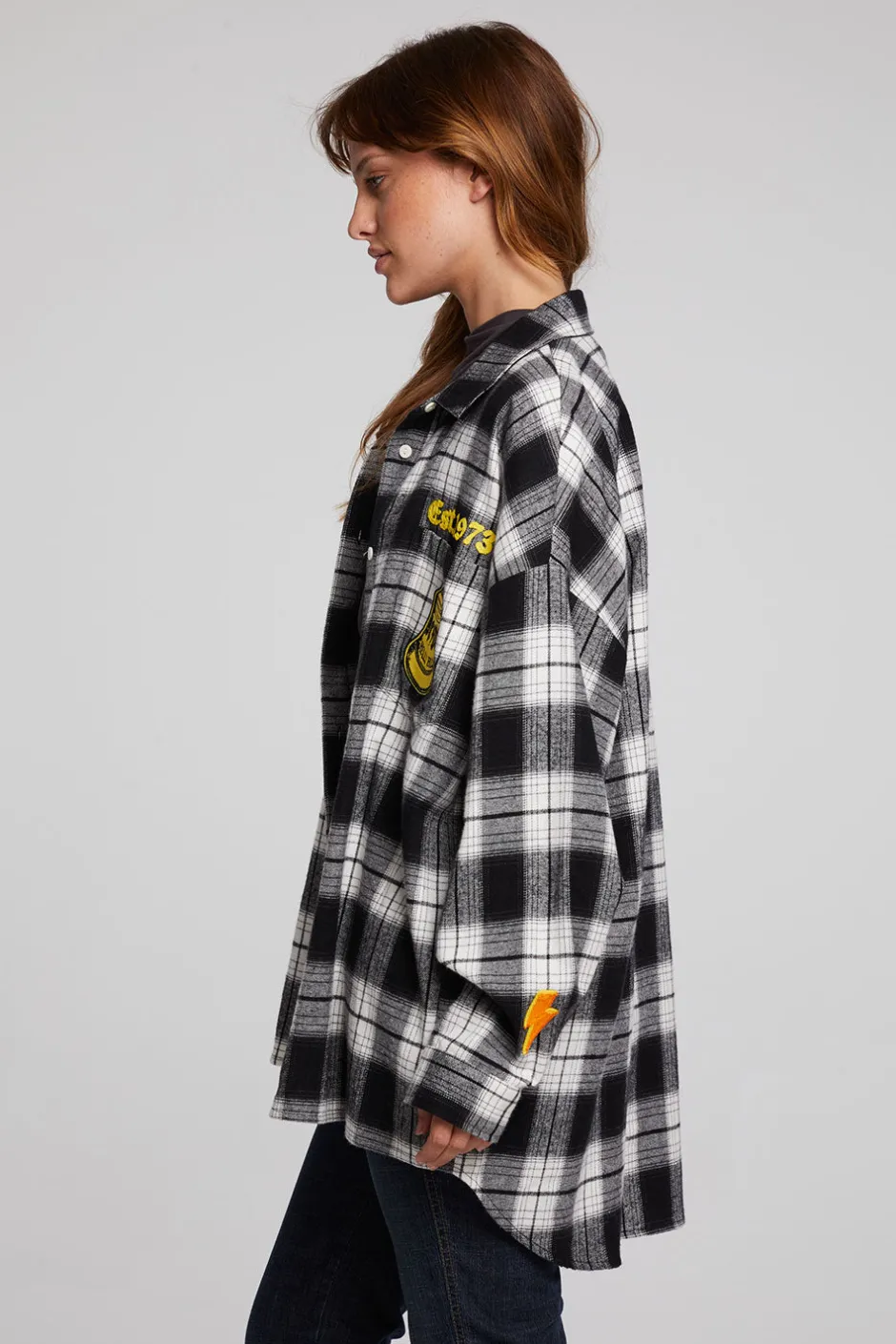 Women Chaser Brand AC/DC High Voltage Flannel Button Down