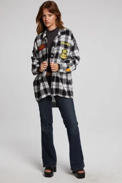 Women Chaser Brand AC/DC High Voltage Flannel Button Down