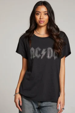 Women Chaser Brand AC/DC Studded Logo Tee