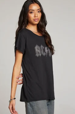 Women Chaser Brand AC/DC Studded Logo Tee