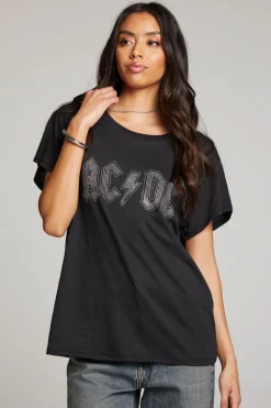 Women Chaser Brand AC/DC Studded Logo Tee