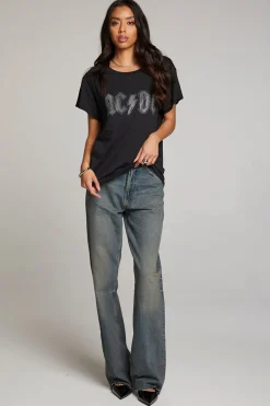 Women Chaser Brand AC/DC Studded Logo Tee