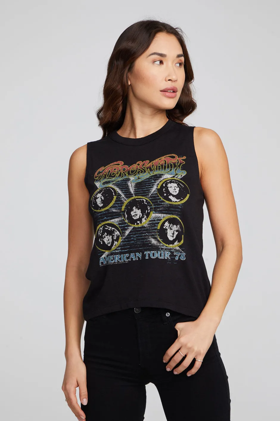 Women Chaser Brand Aerosmith American Tour Muscle Crop