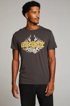 Women Chaser Brand Aerosmith Flaming Skull Mens Tee