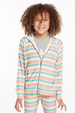 Kids Chaser Brand Alana Sunset Stripe Girls Zip Up Hoodie