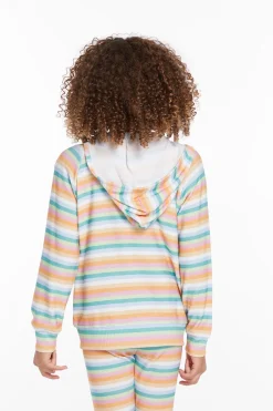 Kids Chaser Brand Alana Sunset Stripe Girls Zip Up Hoodie