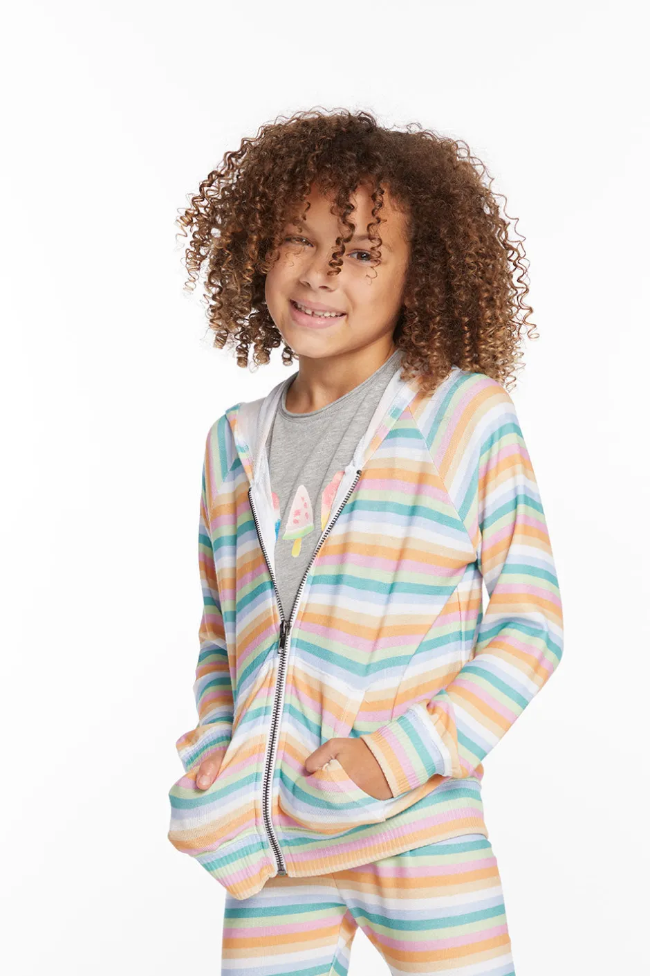 Kids Chaser Brand Alana Sunset Stripe Girls Zip Up Hoodie