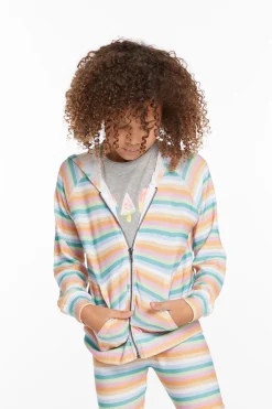 Kids Chaser Brand Alana Sunset Stripe Girls Zip Up Hoodie
