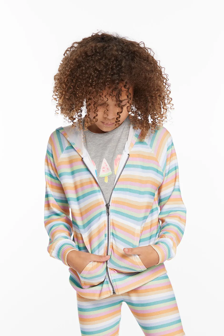 Kids Chaser Brand Alana Sunset Stripe Girls Zip Up Hoodie