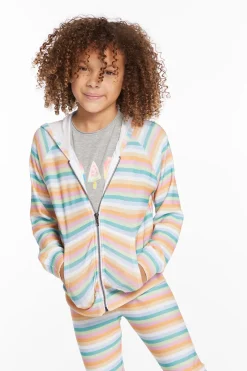 Kids Chaser Brand Alana Sunset Stripe Girls Zip Up Hoodie