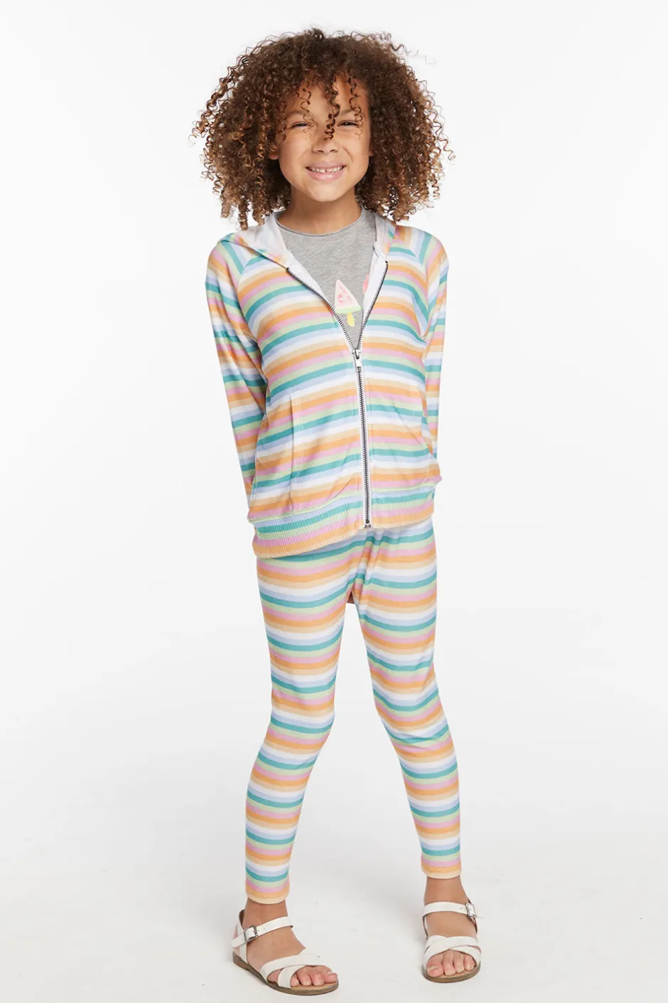 Kids Chaser Brand Alana Sunset Stripe Girls Zip Up Hoodie