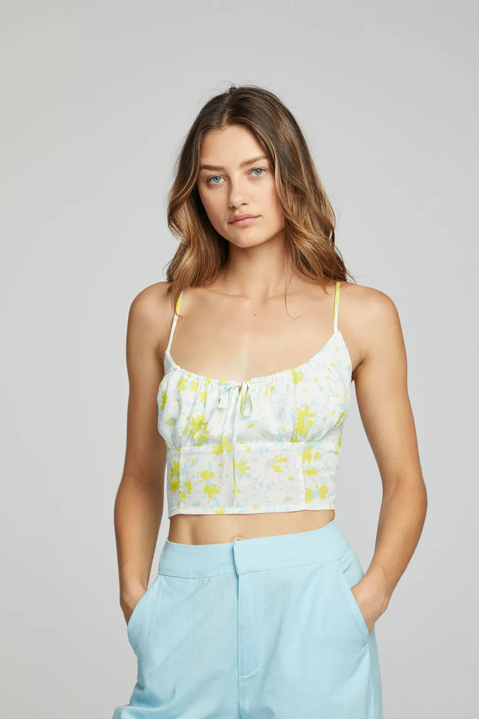 Women Chaser Brand Alana Tank Top - Baby Blue Daisy Floral