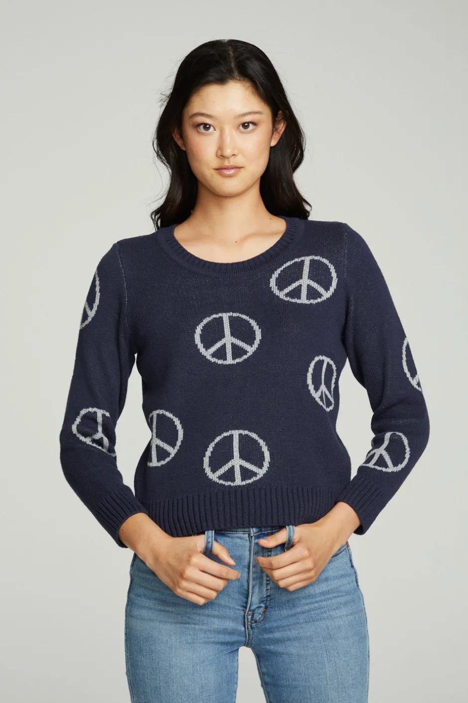 Women Chaser Brand All Over Peace Intarsia Sweater