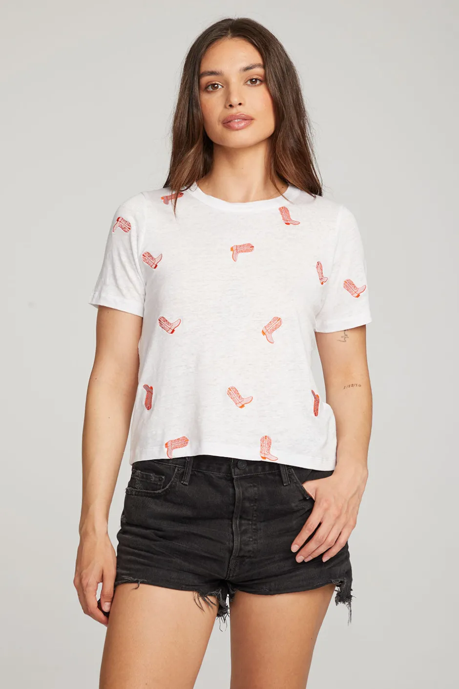 Women Chaser Brand Allover Cowboy Boot Tee