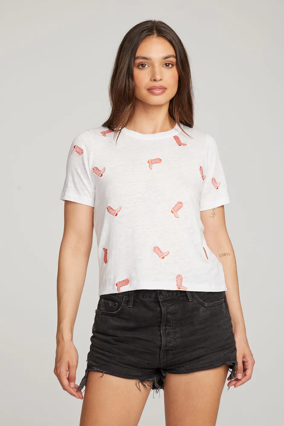 Women Chaser Brand Allover Cowboy Boot Tee