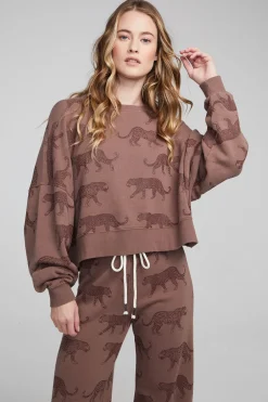 Women Chaser Brand Allover Leopards Fleece Pullover