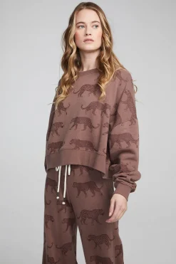 Women Chaser Brand Allover Leopards Fleece Pullover