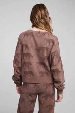 Women Chaser Brand Allover Leopards Fleece Pullover