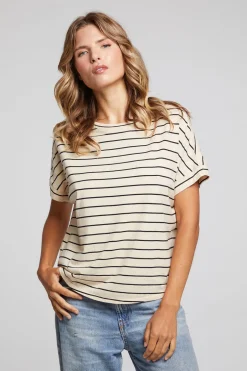 Women Chaser Brand Amber Black And Sand Stripe Tee