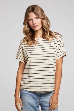 Women Chaser Brand Amber Black And Sand Stripe Tee