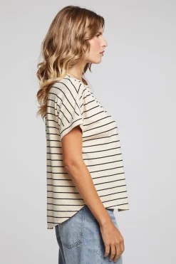 Women Chaser Brand Amber Black And Sand Stripe Tee