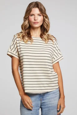 Women Chaser Brand Amber Black And Sand Stripe Tee