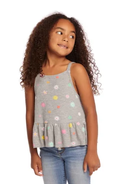 Kids Chaser Brand Amelia Waffle Knit Embroidery Flowers Tank Top