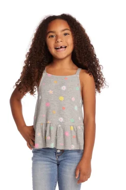 Kids Chaser Brand Amelia Waffle Knit Embroidery Flowers Tank Top