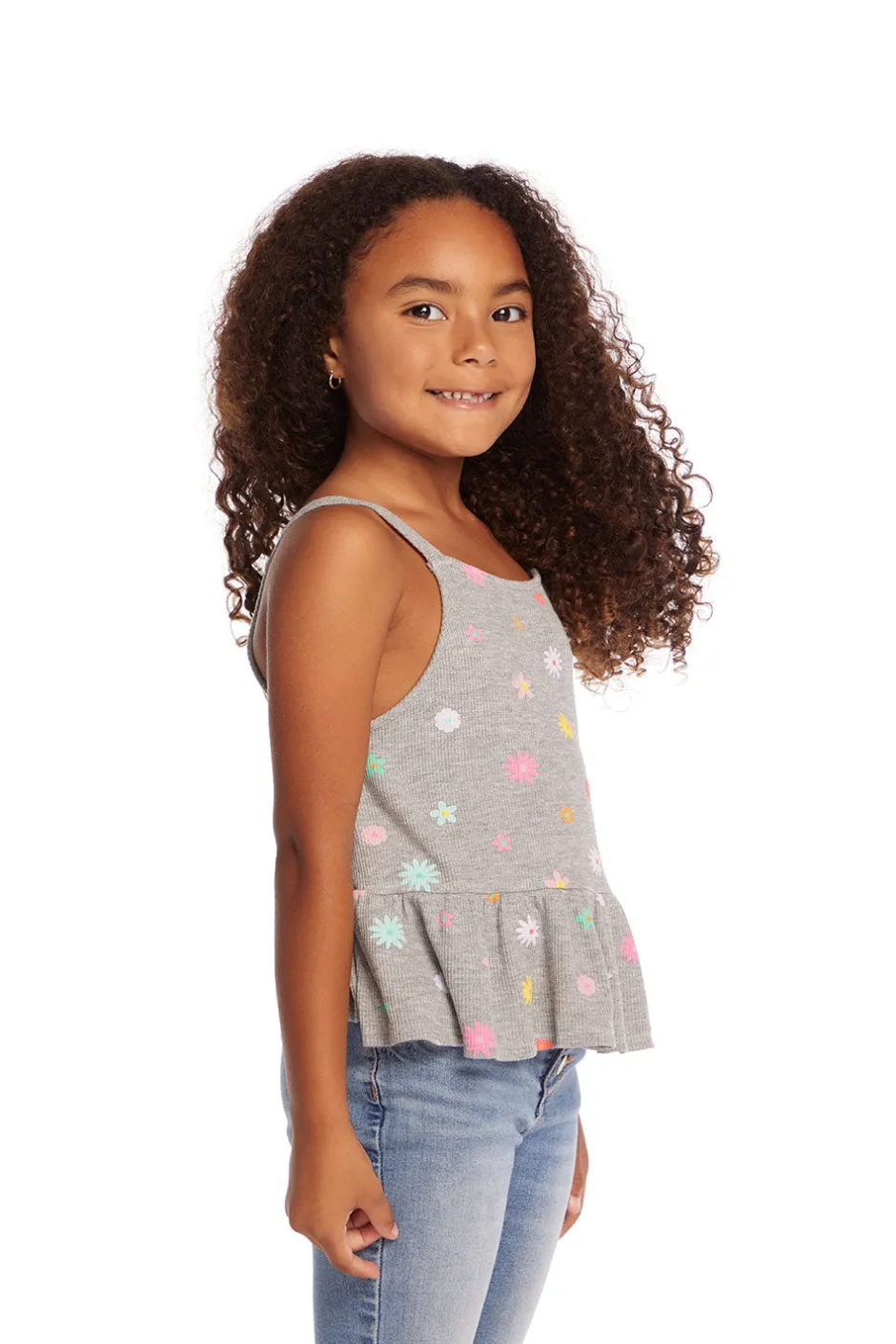 Kids Chaser Brand Amelia Waffle Knit Embroidery Flowers Tank Top