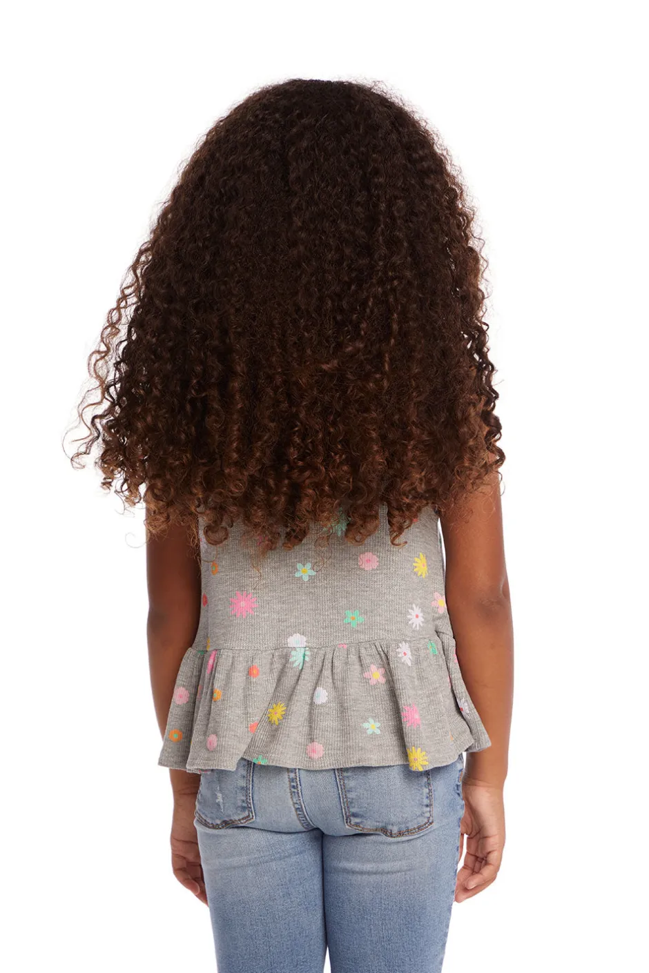 Kids Chaser Brand Amelia Waffle Knit Embroidery Flowers Tank Top