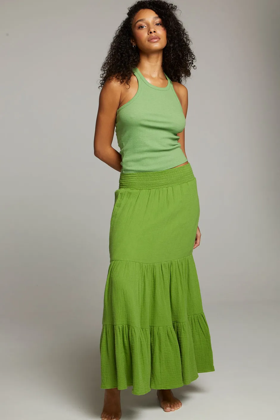 Women Chaser Brand August Piquant Green Tank Top