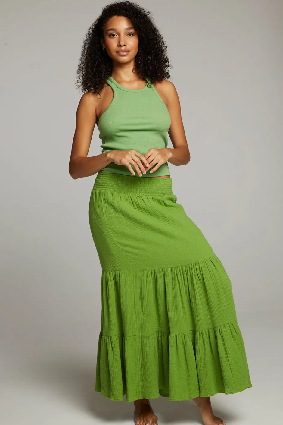 Women Chaser Brand August Piquant Green Tank Top