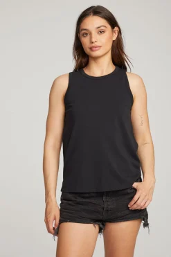 Women Chaser Brand Basic Black Slit Tank