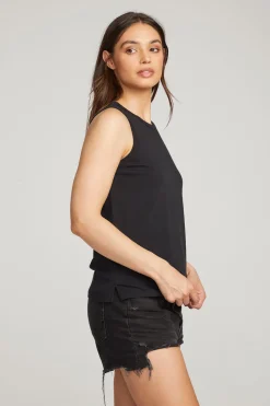 Women Chaser Brand Basic Black Slit Tank