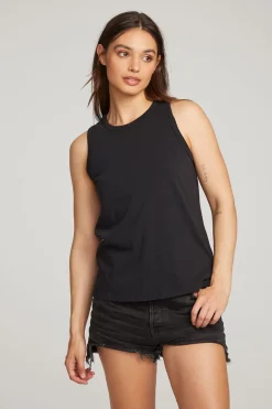 Women Chaser Brand Basic Black Slit Tank