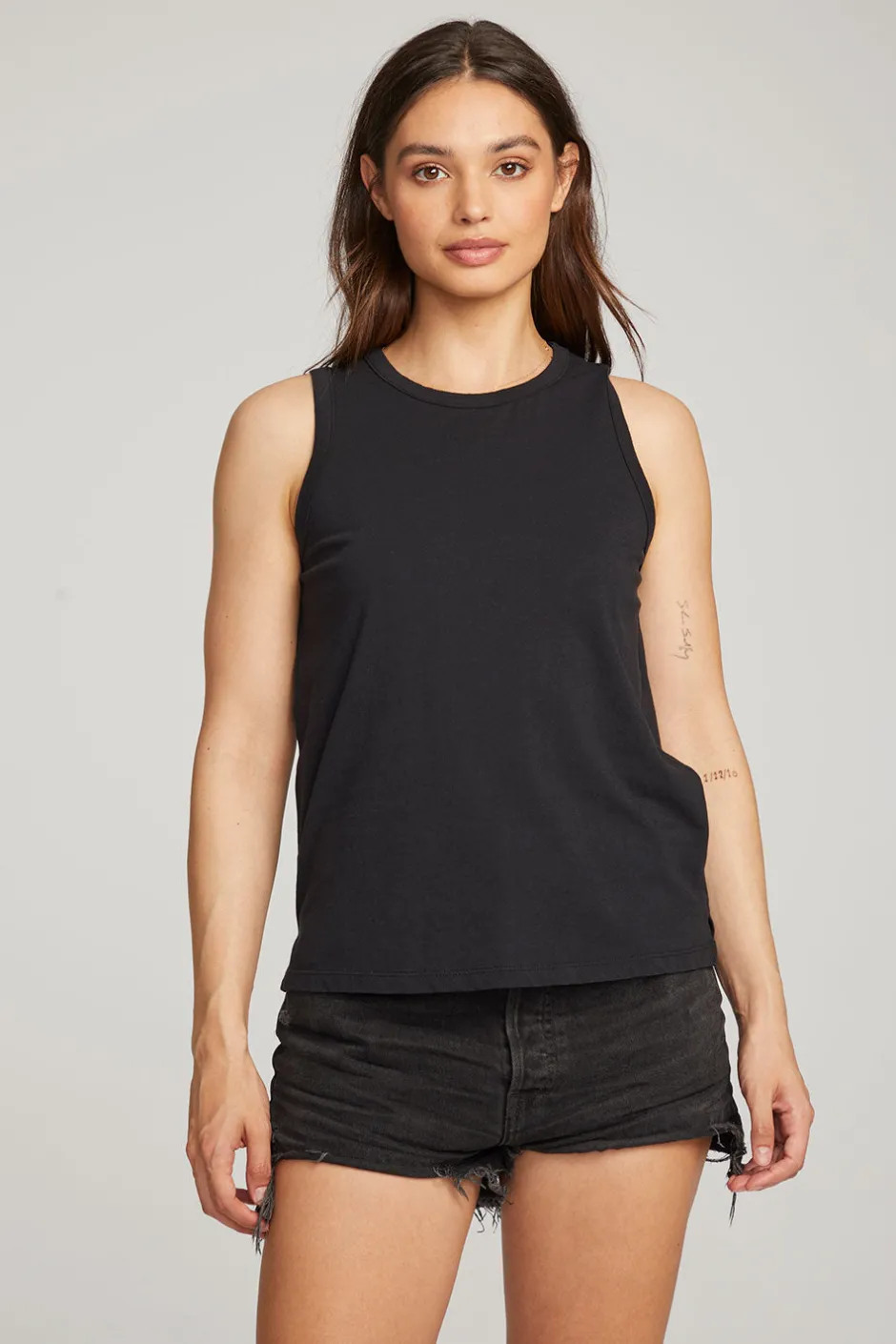 Women Chaser Brand Basic Black Slit Tank
