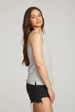 Women Chaser Brand Basic Heather Grey Slit Tank