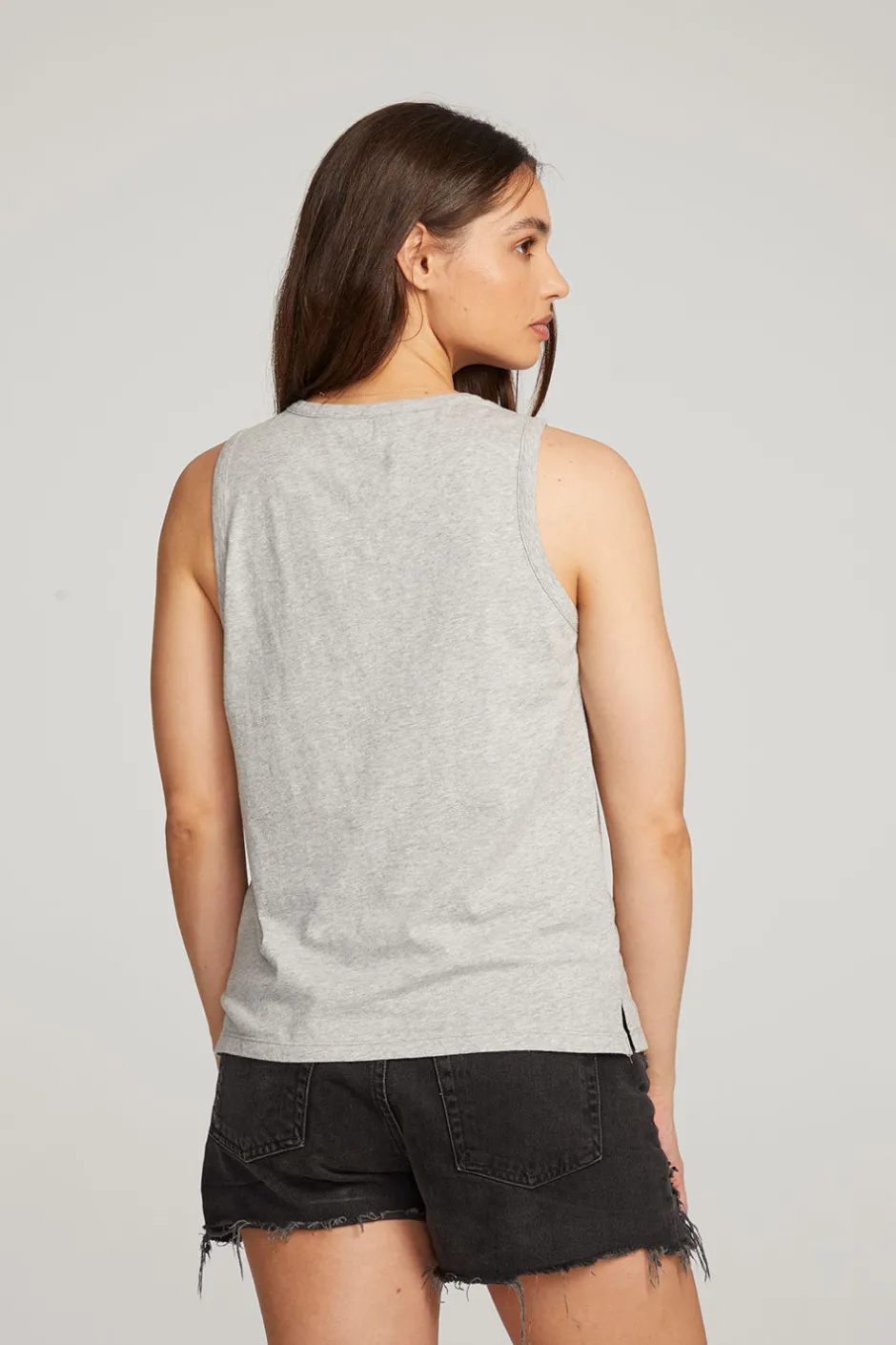 Women Chaser Brand Basic Heather Grey Slit Tank