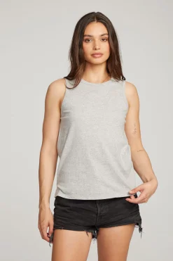 Women Chaser Brand Basic Heather Grey Slit Tank