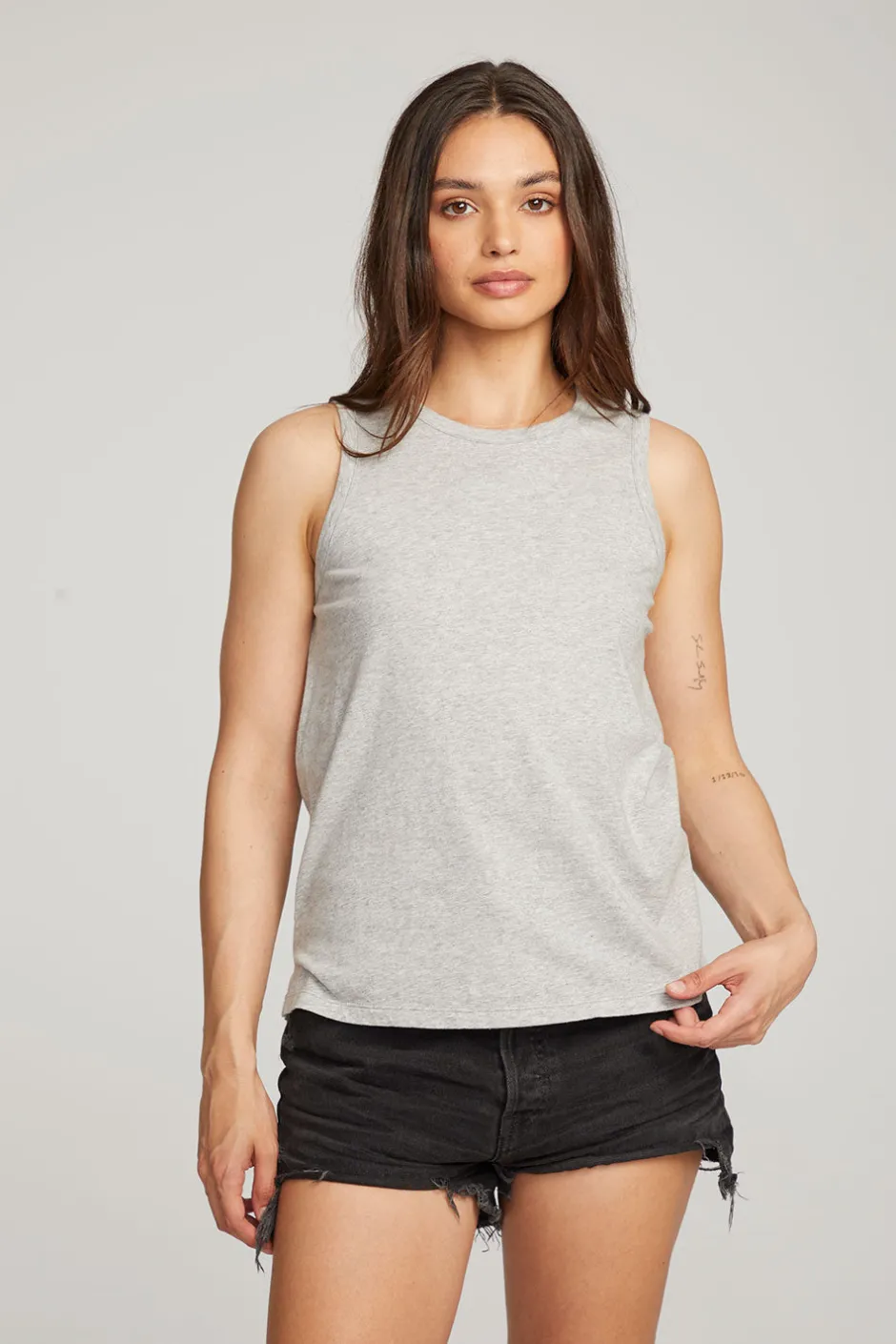 Women Chaser Brand Basic Heather Grey Slit Tank