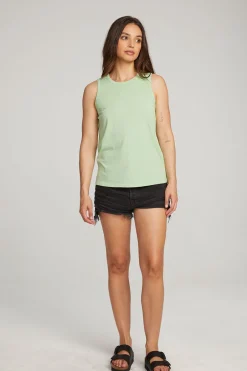 Women Chaser Brand Basic Quiet Green Slit Tank