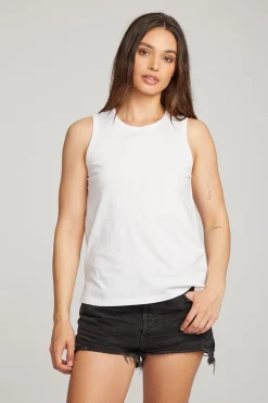 Women Chaser Brand Basic White Slit Tank