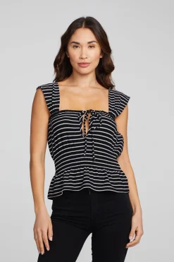 Women Chaser Brand Bayshore Tank Top - Black And White Stripe