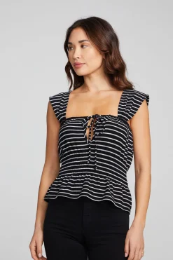 Women Chaser Brand Bayshore Tank Top - Black And White Stripe