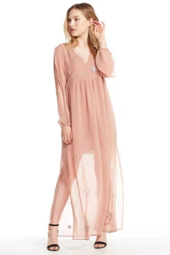 Women Chaser Brand BEADED STAR L/S V NECK MAXI DRESS
