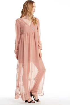 Women Chaser Brand BEADED STAR L/S V NECK MAXI DRESS